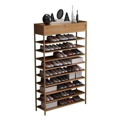 Shoe Storage Shelf Bamboo Shoe Rack Organizer, 10 Tiers Tall Shoe Rack with Top Storage Box, Vertical Narrow Shoe Storage Shelf for Entryway Hallway Shoe Rack Organization Shelves ( Size : 100cm )