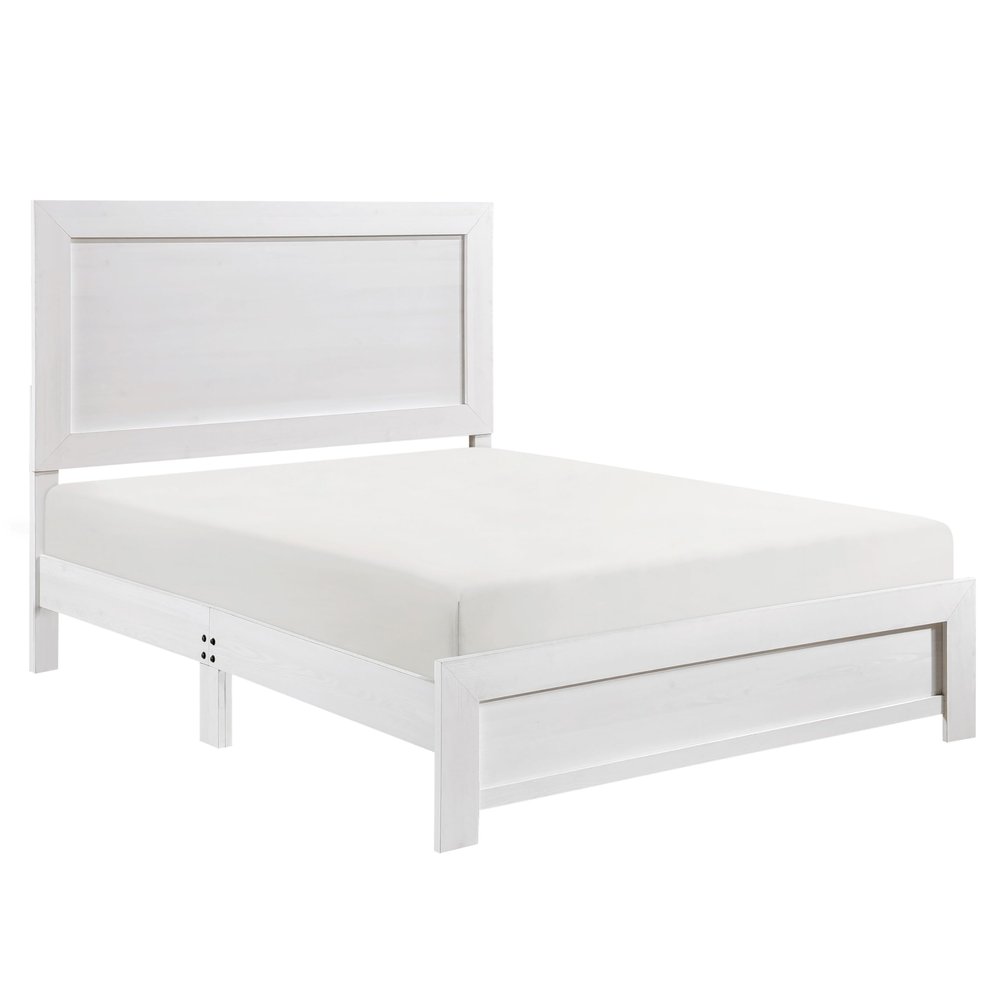 Benzara Eby King Size Bed- Rustic Farmhouse Style- White Finish Wood Veneer