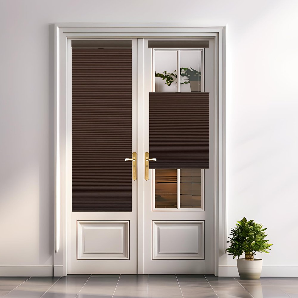 Tonature Room Darkening Door Blinds for Door Window Top Down Bottom Up Cellular Blinds for Glass Door 1" Honeycomb Fabric Thermal Insulated Energy Efficient for Indoor Windows, 33" W x 40" H, Brown