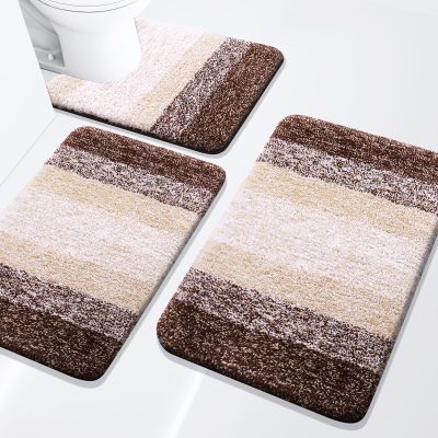 Arotive Bathroom Rugs Set 3 Piece, Extra Soft and Absorbent Bath Rugs, Machine Wash Dry Bath Mats for Bathroom, Toilet, Tub and Shower, 24x16, 30x20 and U-Shaped 24x20, Brown