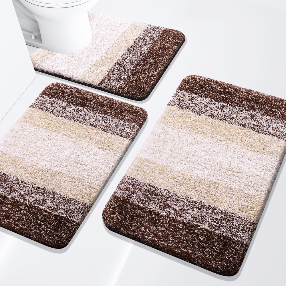 Arotive Bathroom Rugs Set 3 Piece, Extra Soft and Absorbent Bath Rugs, Machine Wash Dry Bath Mats for Bathroom, Toilet, Tub and Shower, 24x16, 30x20 and U-Shaped 24x20, Brown