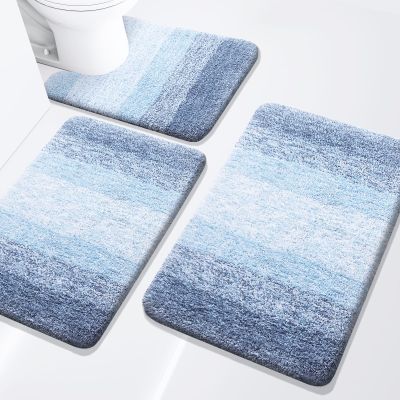Arotive Bathroom Rugs Set 3 Piece, Extra Soft and Absorbent Bath Rugs, Machine Wash Dry Bath Mats for Bathroom, Toilet, Tub and Shower, 24x16, 30x20 and U-Shaped 24x20, Light Blue