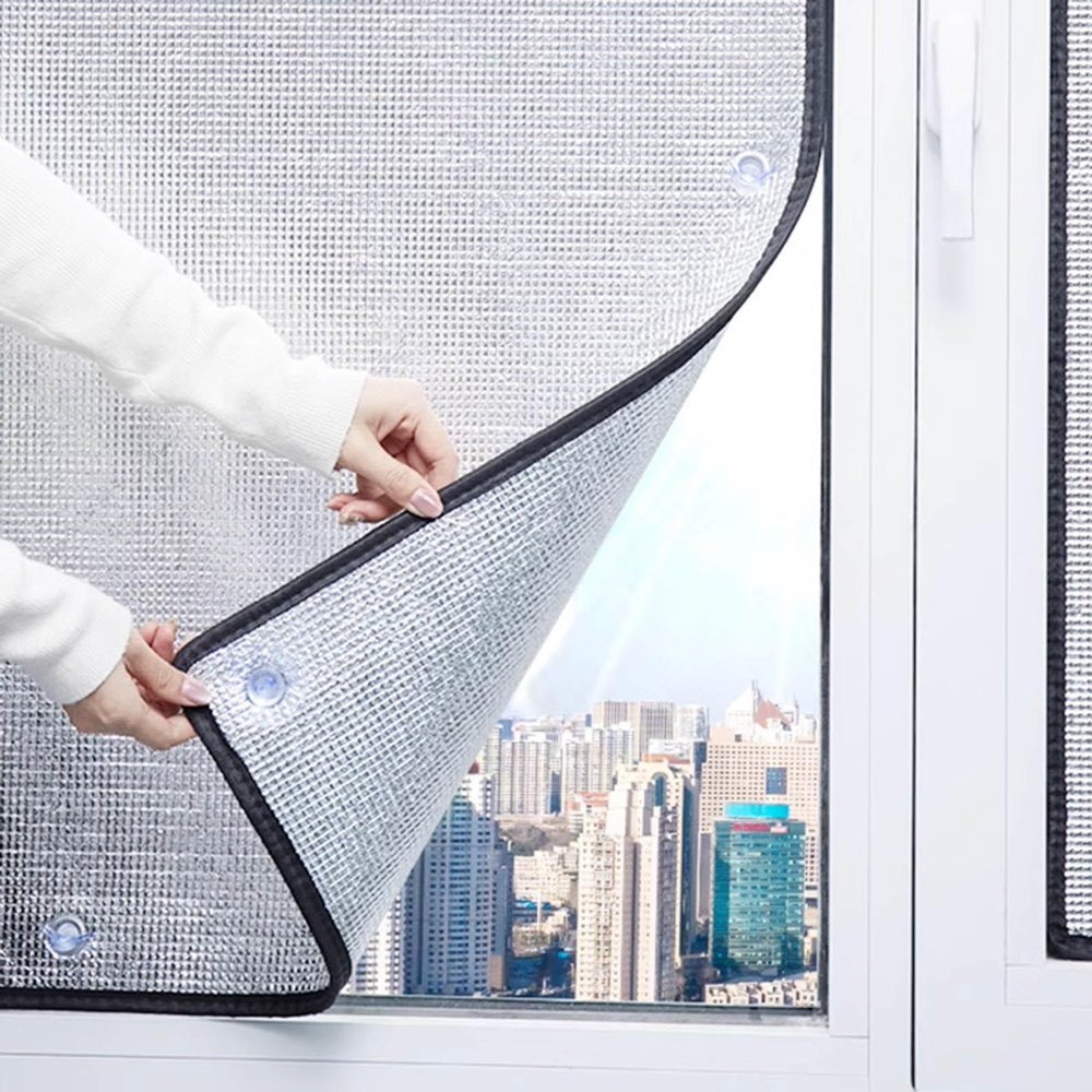 Aluminium Foil Thermal Insulation Film 8mm Reflective Window Film,with Suction Cups,Blackout Privacy Window Sticker,Sun Protection Sun Blocking Anti Uv Anti Glare Glass Film,WH-90 * 250cm(35 * 98in)