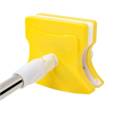 Double-Side Magnetic Glass Cleaner with 360 Degree Rotation Head and Stainless Steel Extension Pole Home Cleaning Wiper for High-Rise Windows 5-36cm Green (Yellow)