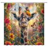 ZWSMZW Giraffe Shower Curtain African Wild Animal Flower Butterfly Funny Cartoon Tropical Jungle Natural Landscape Bathroom Decor Fabric Curtains with Hooks view 1