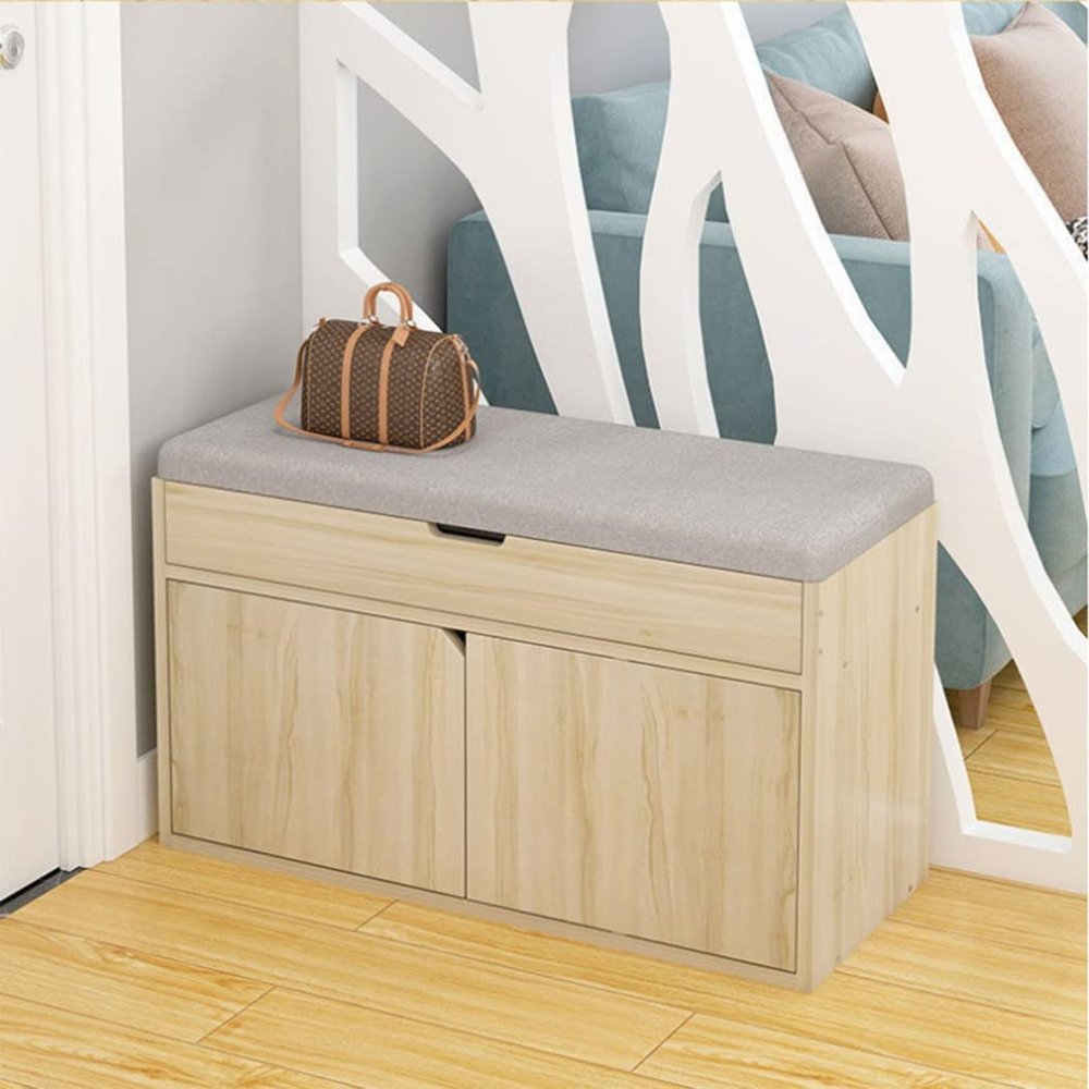 Junpllvic Shoe Rack,Shoe Storage Bench with Door Cabinet, Entryway Bench with Lift Top Storage Box, 2-Tier Shoe Rack Organizer with Soft Bench Seat, Shoe Cubby for Entryway, Bedroom, Hallway, 80 * 30