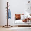 Unisakey Durable Wooden Coat Rack, Freestanding Coat Rack with Stable Triangular Base, 8 Hooks & 3 Adjustable Heights, Simple Assembly for Bedroom, Hallway, Office(New Brown) view 3