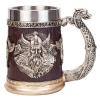 Viking Wooden Barrel Mug Tankard Creative Odin Hand-painted Resin Beer Stein 304 SS Liner Wine Goblet Coffee Mug Gift Home Decor Capacity 16.91 OZ (Gold) view 1