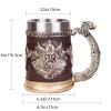 Viking Wooden Barrel Mug Tankard Creative Odin Hand-painted Resin Beer Stein 304 SS Liner Wine Goblet Coffee Mug Gift Home Decor Capacity 16.91 OZ (Gold) view 2