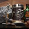 Viking Wooden Barrel Mug Tankard Creative Odin Hand-painted Resin Beer Stein 304 SS Liner Wine Goblet Coffee Mug Gift Home Decor Capacity 16.91 OZ (Gold) view 3