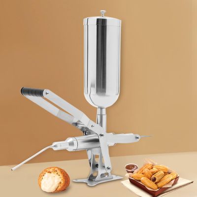 DYNAMI 5L/5.3qt Spanish Doughnuts Filler, 304 Stainless Steel Manual Churro Maker,Countertop Chocolate Jam Cream Filling Machine with with 4 Filling Pipes, for Commerial or Home Use