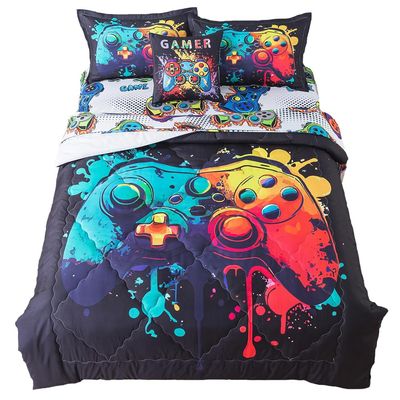 ADASMILE A & S Game Comforter Sets for Boys Kids 6 Piece Gaming Bedding Set Full Size Colorful Video Game Controller Printed Bed in A Bag Comforter with Gaming Sheets Soft Microfiber Home Decor