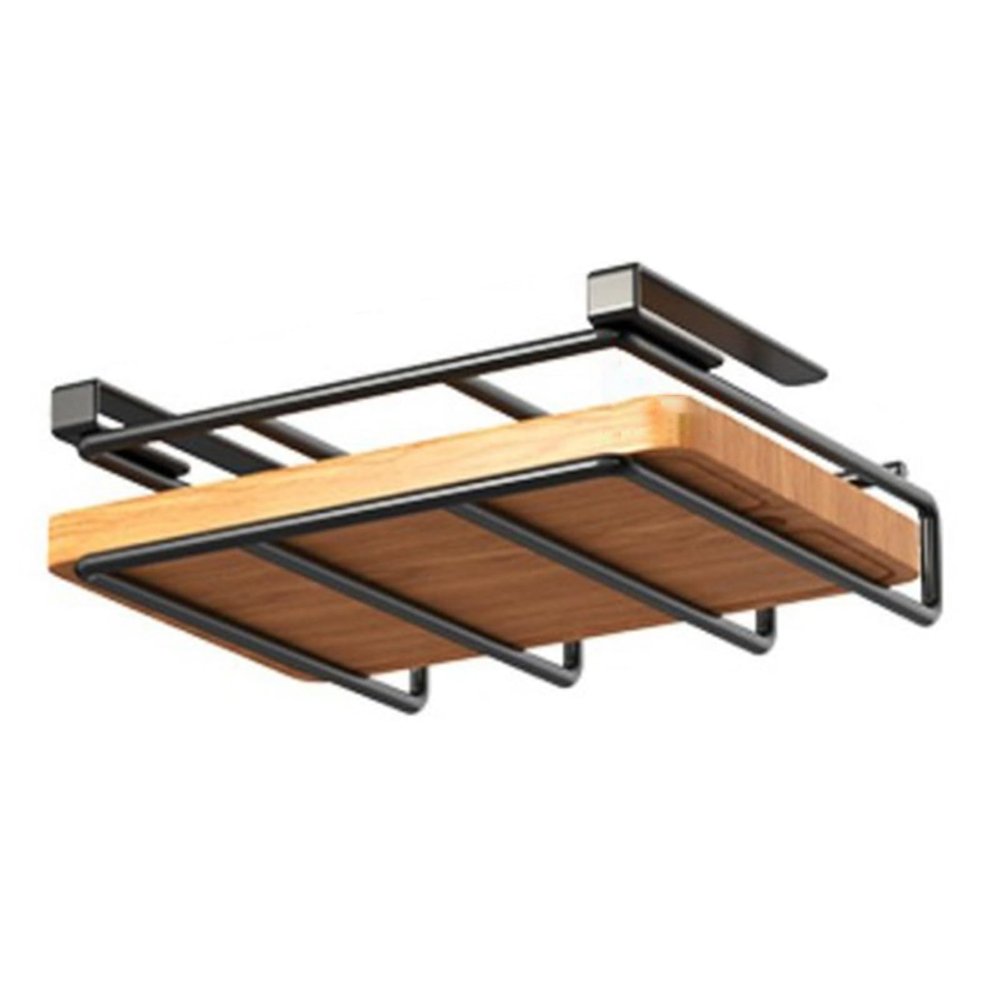 ehozirta Under Cabinet Cutting Board Holder,Cabinet Hanger with Hooks, Punch-Free Stainless Steel Heavy Duty Cutting Board Holder,Kitchen Utensil Cup Hanging Rack,Chopping Board Organizer Black A
