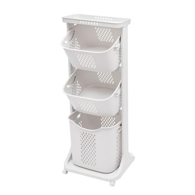 JAYGOVAN 3-Tier Laundry Hamper Basket Sorter Washing Hamper with 4 Wheels Rolling Clothes Bin Trolley Basket Clothes Storage Organizer 3 Tier Shelf Rolling Cart for Bathrooms Bedrooms