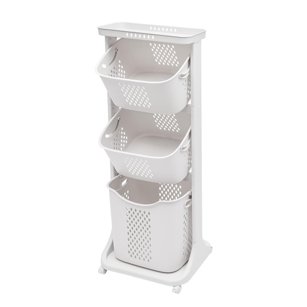 JAYGOVAN 3-Tier Laundry Hamper Basket Sorter Washing Hamper with 4 Wheels Rolling Clothes Bin Trolley Basket Clothes Storage Organizer 3 Tier Shelf Rolling Cart for Bathrooms Bedrooms