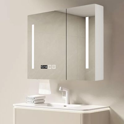Wooden bathroom medicine cabinet with mirror and lights,bathroom mirror with storage anti fog,Modern Smart LED Lighted Vanity Mirror,Wall Mounted vanity mirror with storage,time display,3 color lights