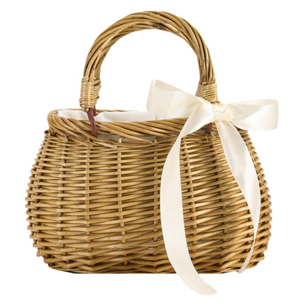 Handheld Wicker Picnic Basket with Handle for Beach Snacks