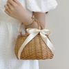 Handheld Wicker Picnic Basket with Handle for Beach Snacks view 2