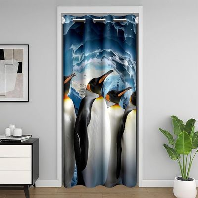 3D Print Penguin Doorway Curtain,Wild Antarctic Animal Winter Door Cover Curtain,Natural Glacier Iceberg Blackout Door Curtain for Bedroom, 80"34" 1 Panel