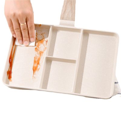 Nonstick Divided Breakfast Grill Pan for Stove Top, 4 Section Breakfast Skillet Sectional Skillet Breakfast Pan for Frying Eggs Steak(White)