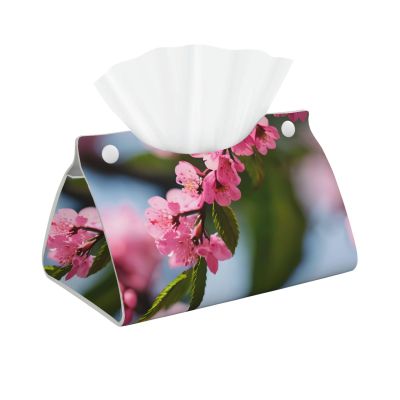 SSIMOO Red Cherry Blossoms 1 Print Versatile Long Tissue Box Cover Stylish Leather Car Tissue Box for Home Vehicle Dcor