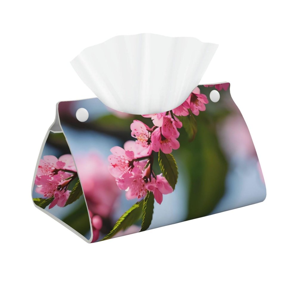SSIMOO Red Cherry Blossoms 1 Print Versatile Long Tissue Box Cover Stylish Leather Car Tissue Box for Home Vehicle Dcor