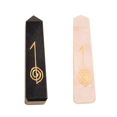 Blessfull Healing Reiki Gift Rose Quatz, Black Tourmaline Symbol Engraved USUI Wand