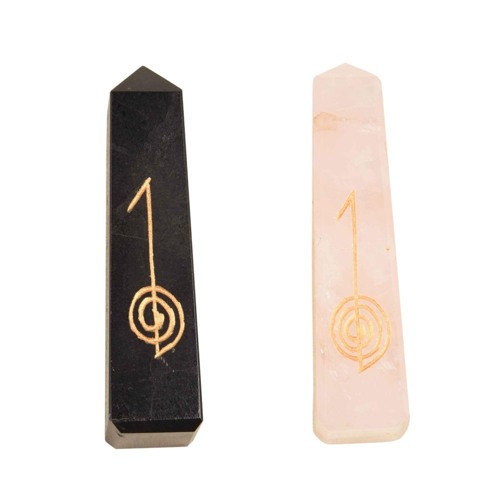 Blessfull Healing Reiki Gift Rose Quatz, Black Tourmaline Symbol Engraved USUI Wand