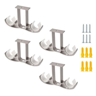 EoxinDm Curtain Rod Bracket,Curtain Rod Holder, 4Pcs Aluminum Alloy Ceiling-Mount Brackets Double Curtain Holders Window Drapery Rod Hanging Supports for 24-30mm Curtain Pole (Grey)