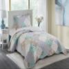 Brilliant Sunshine Blue and Green Rose Patchwork, 2-Piece Quilt Set with 1 Sham, Reversible Bedspread, Soft Lightweight Coverlet, All-Season, Twin, Blue Green view 1