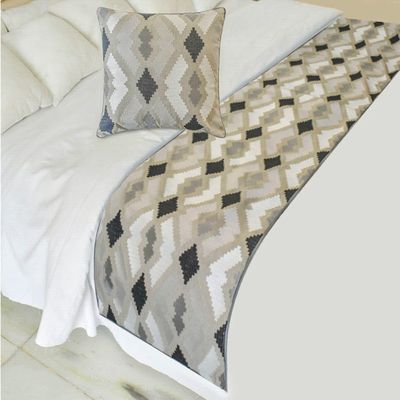 The HomeCentric King/Queen/Twin Beige Decorative Bed Runner King 90"x18" Bed Runner Without Pillow Cover, Embroidery,Aztec Bed Scarf on Linen Fabric - Thread Tale