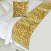The HomeCentric King/Queen/Twin Beige Gold Decorative Bed Runner King 90"x18" Bed Runner with Two Pillow Cover, Cut Velvet, Beaded Bed Scarf on Velvet Fabric - Serene Symphony view 1