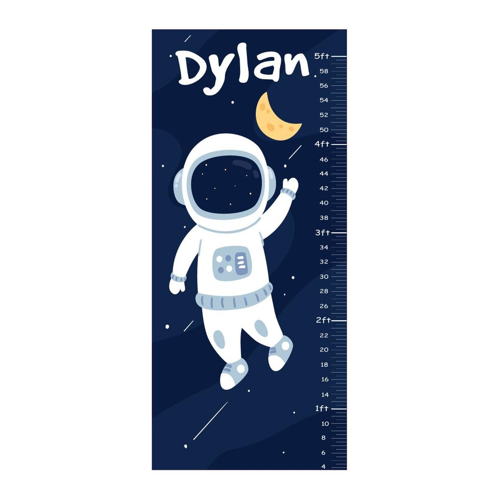 Kids' Growth Chart Wall Decal with Name, Space Man Illustration, Nursery Decor, Vibrant Colors, 27x60 Inches se216