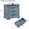 ACCOHOHO Farmhouse Nightstand with Charging Station, 22 Inch Wide End Table with 3 Large Drawers & Bar Handles, Rustic Wood Small Dresser Chest of Drawers for Bedroom, Living Room, Closet, Blue view 2