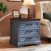 ACCOHOHO Farmhouse Nightstand with Charging Station, 22 Inch Wide End Table with 3 Large Drawers & Bar Handles, Rustic Wood Small Dresser Chest of Drawers for Bedroom, Living Room, Closet, Blue view 3