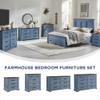 ACCOHOHO Farmhouse Nightstand with Charging Station, 22 Inch Wide End Table with 3 Large Drawers & Bar Handles, Rustic Wood Small Dresser Chest of Drawers for Bedroom, Living Room, Closet, Blue view 4
