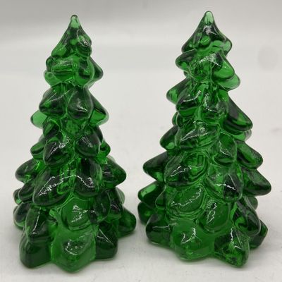 Holiday Christmas Trees - Lot of 2 Small Trees - American Made - Mosser Glass USA (Hunter Green)