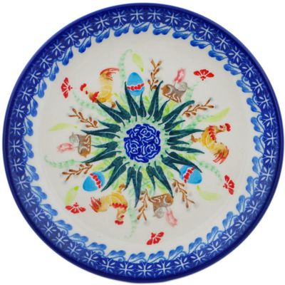 Polmedia Polish Pottery Dessert Plate UNIKAT - Spring Fun Pattern Handmade in Boleslawiec Poland by Ceramika Dalia + Certificate of Authenticity