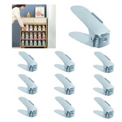 AKYLDI Shoe Stackers for a Pair of Shoes, Adjustable Shoe Slots, Double Deck Shoe Slot Organizer for Closet Organization,Blue-10