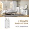 biukpci White Dresser with 5 Drawers, Vertical Storage for Bedroom, Wood Tall Dresser for Hallway, Wooden Tall Chest of Drawers for Entryway, Nursery, Lingerie Chest Drawer, Modern Farmhouse Style view 3
