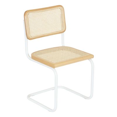 Furnish Theory Breuer Chair Company Marcel Breuer Cesca Cane Cantilever Side Chair w/White Steel Frame Natural Wood & Natural Cane