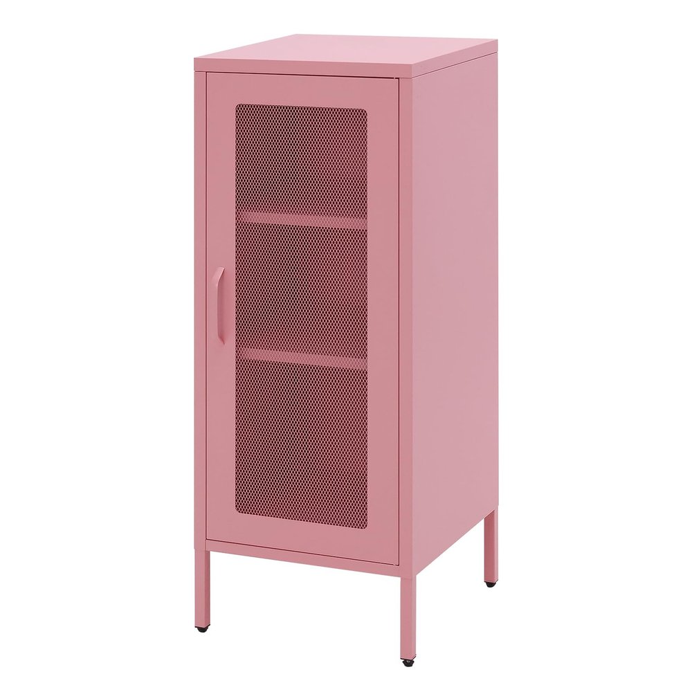 Slim Metal Storage Cabinet with Mesh Doors - 42'' Tall Narrow Organizer Tower, Compact Freestanding Cabinet, Versatile Utility Storage for Home, Office, Bedroom, or Kitchen, Durable and Modern Design