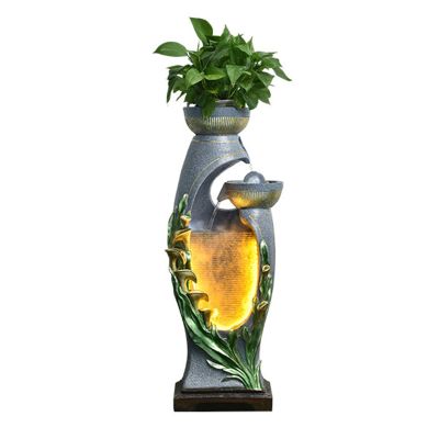 Floor Water Fountain Indoor Fountain, Creative Fountain Ornaments, Horseshoe Lotus Modern Fogging Water Fountain, Home/Office Decor Floor Fountain (Color : Gris)