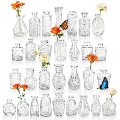 Der Rose Glass Bud Vases Set of 30, Small Bud Vases for Flowers, Rustic Wedding Centerpieces and Home Decor