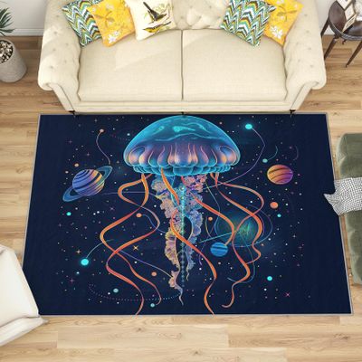 SherAvant Jellyfish Area Rug - 5x6 Rug - Jellyfish Rug - Western Farmhouse Animal Area Rug - Kids Boys Galaxy Planet Rugs - Soft Washable Non Slip Low Pile Navy Blue Carpet