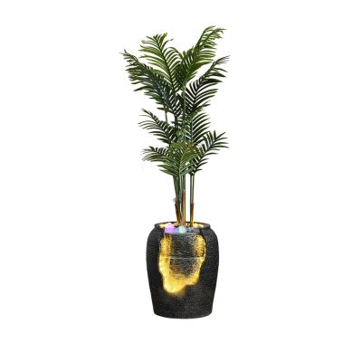 GRFIT Floor Water Fountain Modern Water Fountain with Simulated Plants, Floor to Ceiling Water Humidifier for Living Room, for Entryway, Living Room, Balcony Floor Fountain (Color : Black-A)