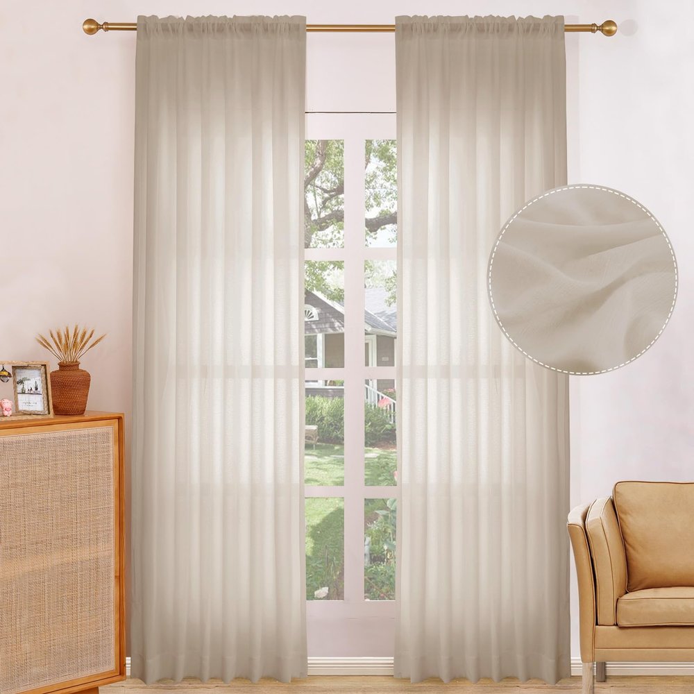 DotheDrape Semi Sheer Rod Pocket Curtains, 82 Inches Long for Living Room