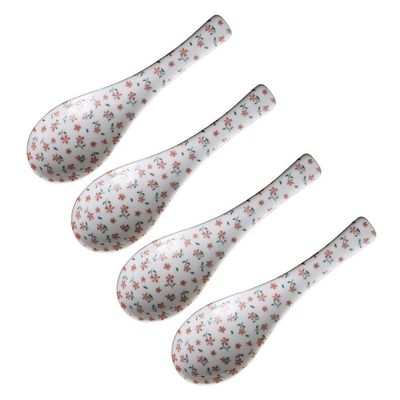 ARCEFT Scoop Ceramic Soup Spoon Small Flower Rice Spoons Asia Soup Spoon 5.4 Inch4 Pack Soup Spoon (Color : B)