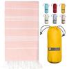 BAY LAUREL Turkish Beach Towel with Travel Bag 39 x 71 Quick Dry Sand Free Lightweight Large Oversized Towels Light (Powder with Yellow Bag) view 1