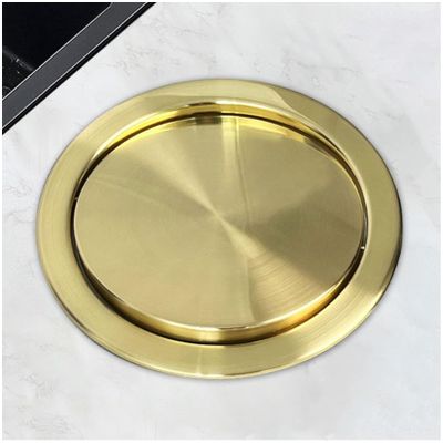 Waste Chute Lid Built-in Countertop Trash Bin Lid Cover, Stainless Steel Garbage Lid Balance Flap Cover, Brushed Surface Trash Grommet Swing Trash Can Lid, for Kitchen/Bathroom/Restaurant-gold